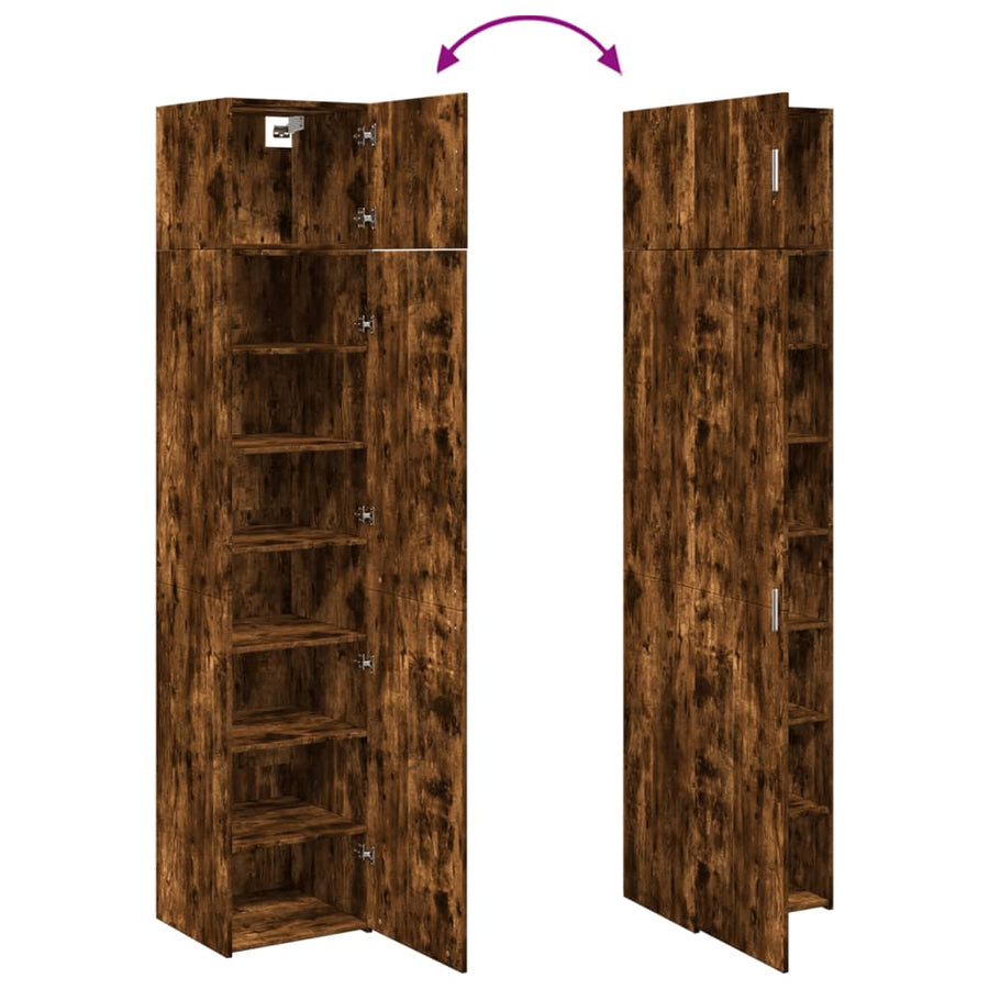 Opbergkast smal 45x42,5x225 cm bewerkt hout gerookt eikenkleur