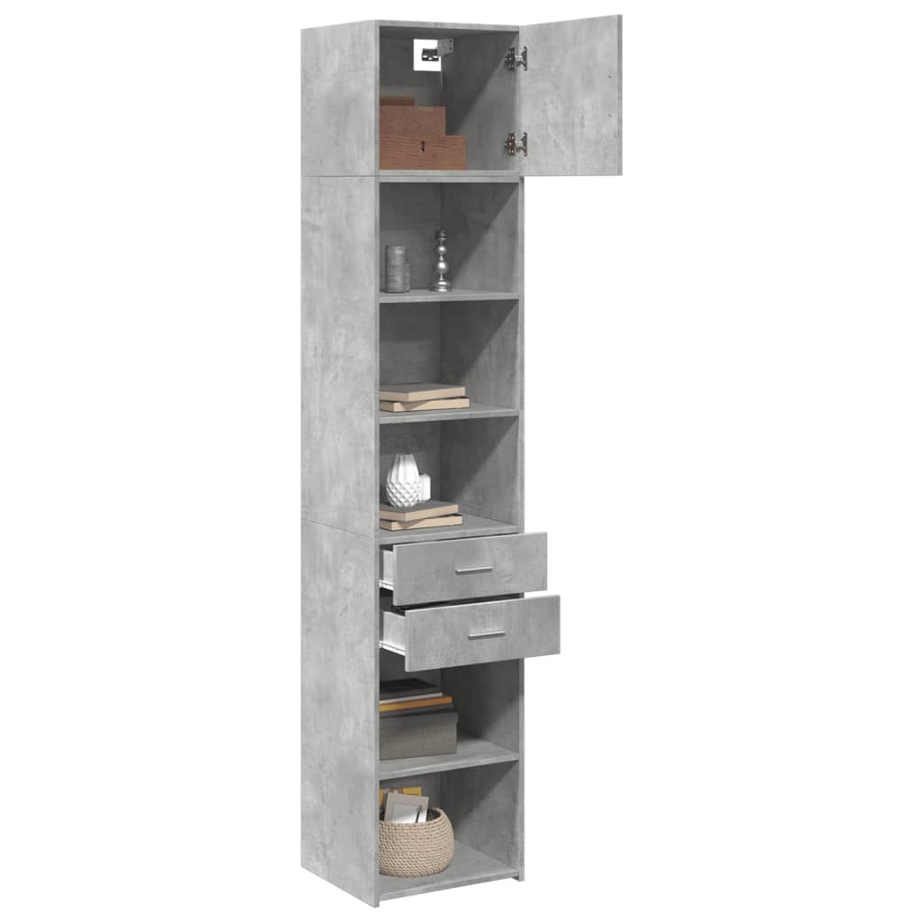 Opbergkast smal 45x42,5x225 cm bewerkt hout betongrijs