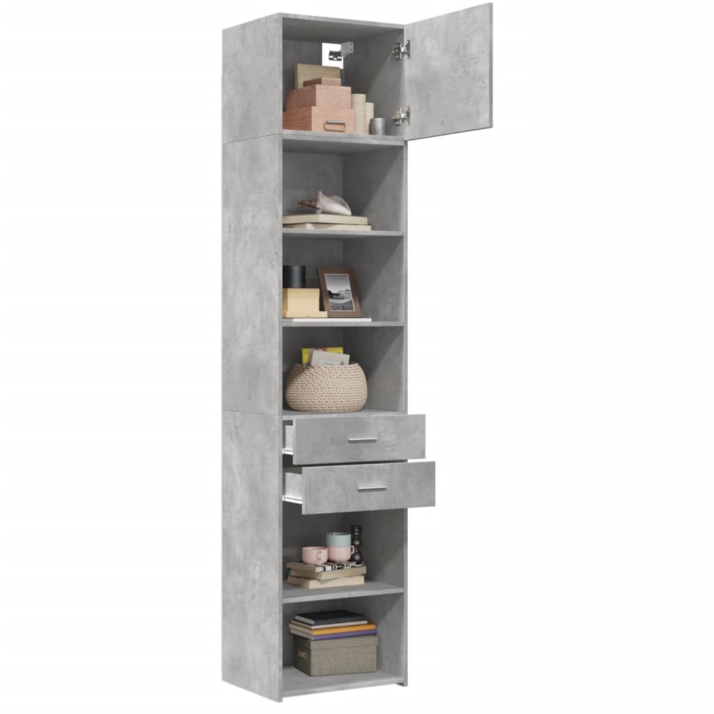 Opbergkast smal 50x42,5x225 cm bewerkt hout betongrijs