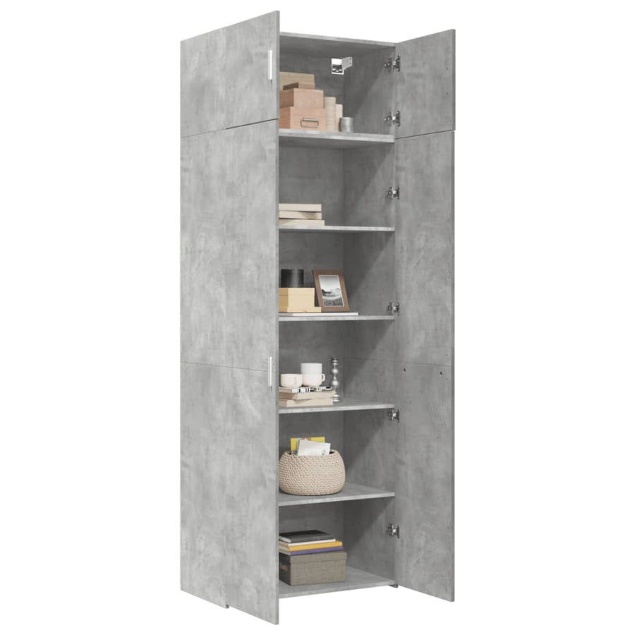 Opbergkast 80X42,5X225 Cm Bewerkt Hout Betongrijs