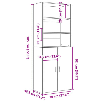 Hoge kast 70x42,5x185 cm bewerkt hout grijs sonoma eikenkleurig