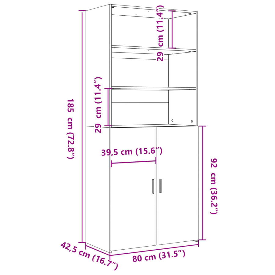 Hoge kast 80x42,5x185 cm bewerkt hout wit