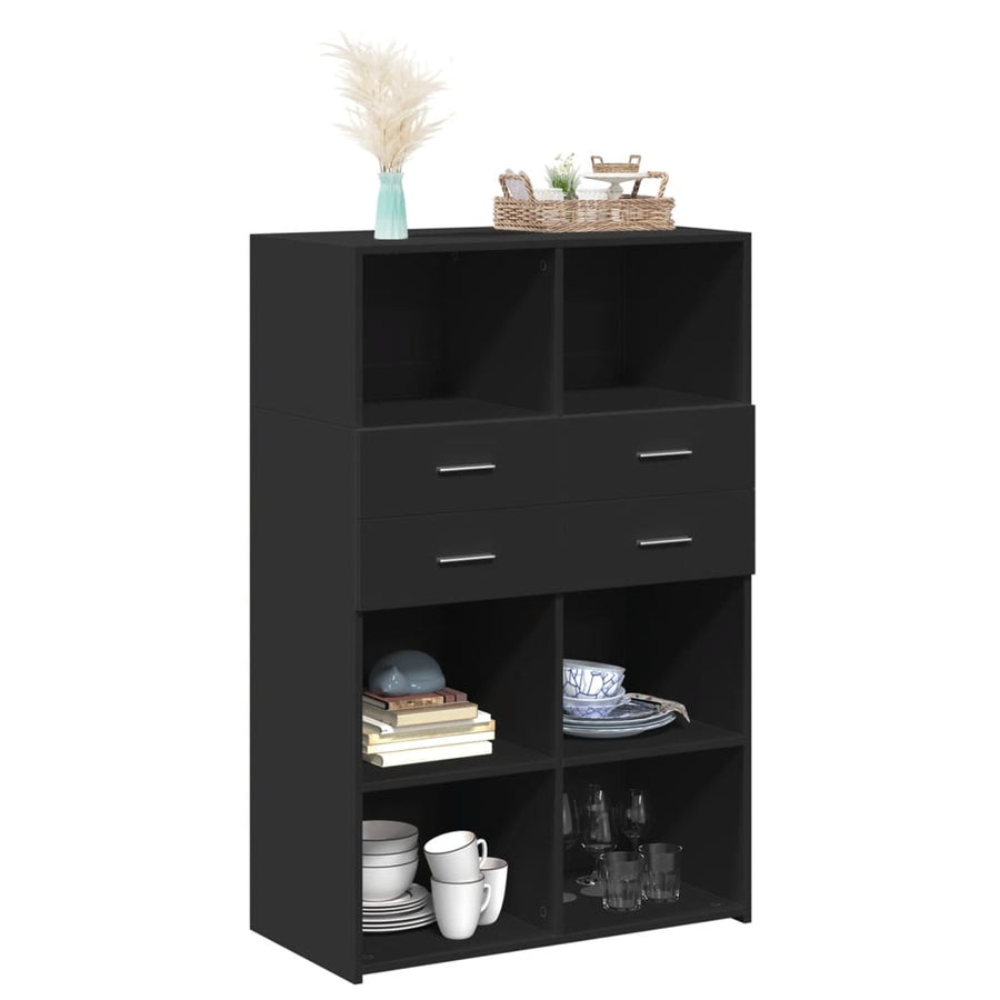 Hoge kast 80x42,5x124 cm bewerkt hout zwart