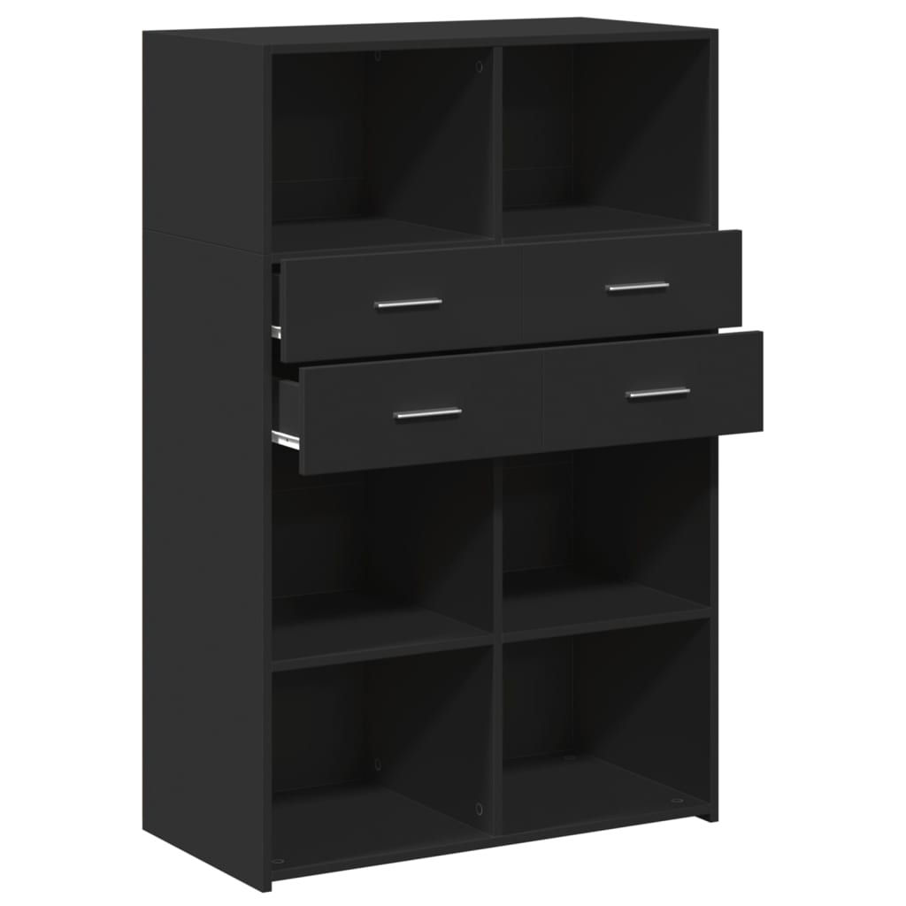 Hoge kast 80x42,5x124 cm bewerkt hout zwart
