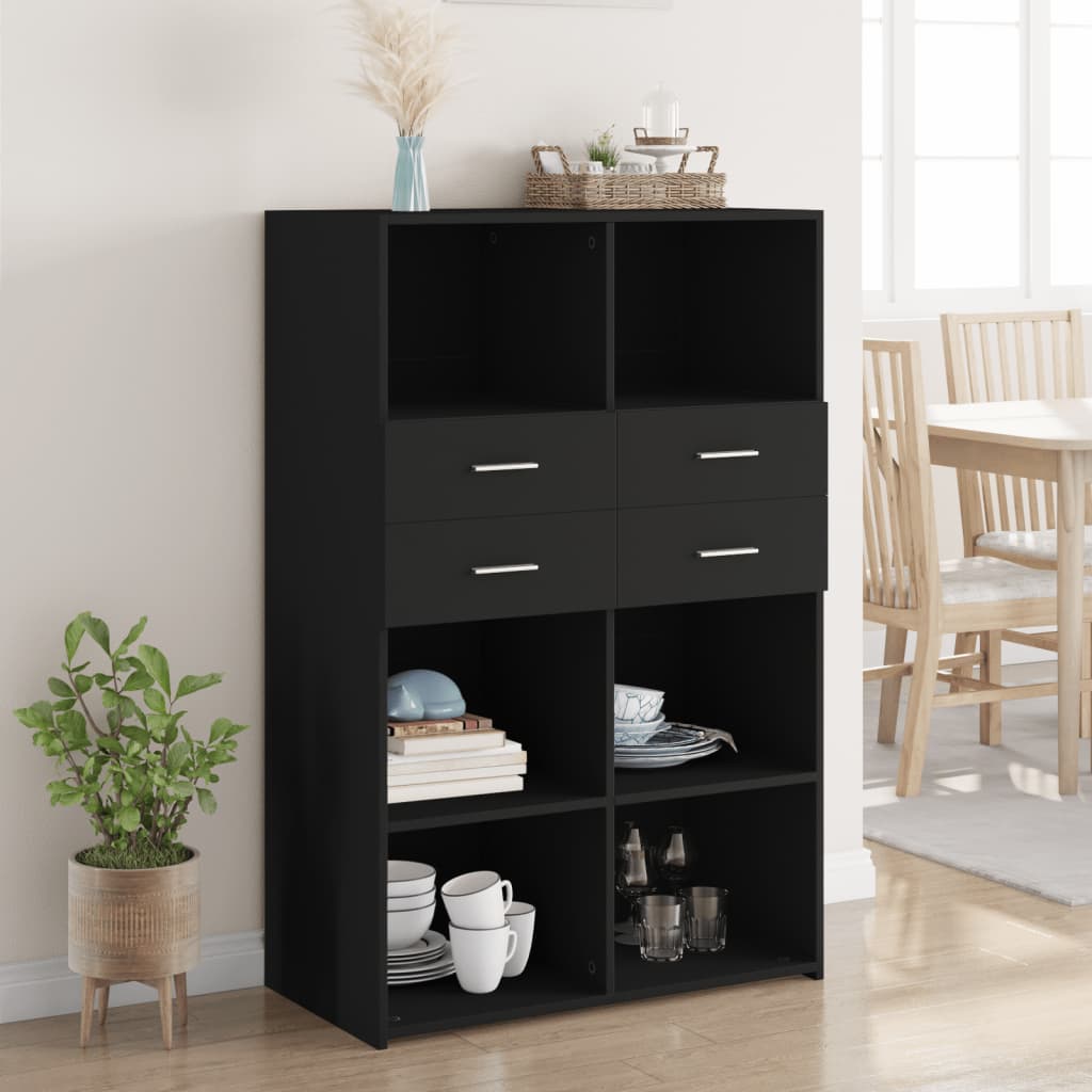 Hoge kast 80x42,5x124 cm bewerkt hout zwart