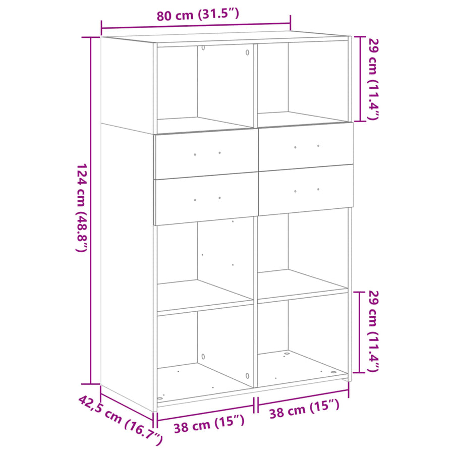 Hoge kast 80x42,5x124 cm bewerkt hout betongrijs