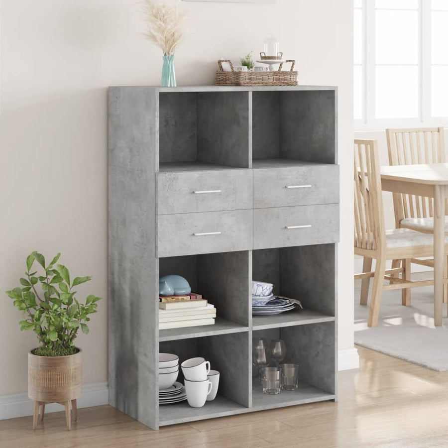 Hoge kast 80x42,5x124 cm bewerkt hout betongrijs