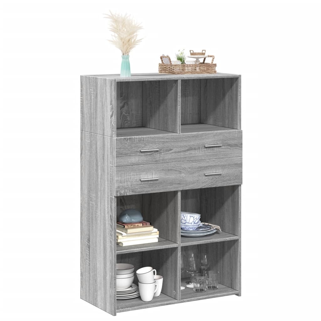 Hoge kast 80x42,5x124 cm bewerkt hout grijs sonoma eikenkleurig
