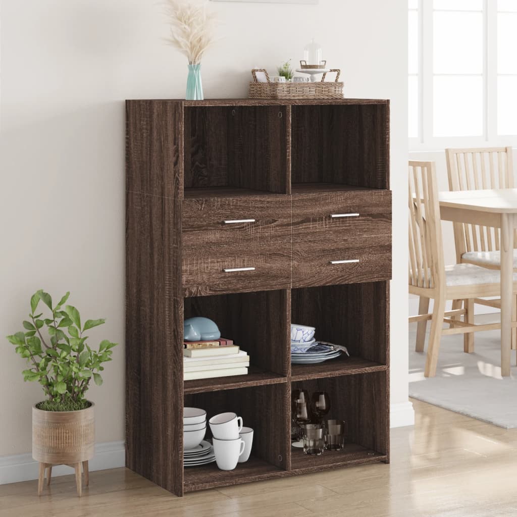 Hoge kast 80x42,5x124 cm bewerkt hout bruin eikenkleurig