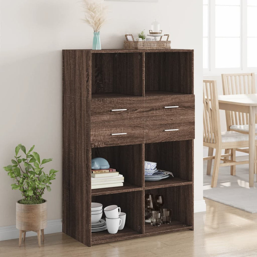 Hoge kast 80x42,5x124 cm bewerkt hout bruin eikenkleurig