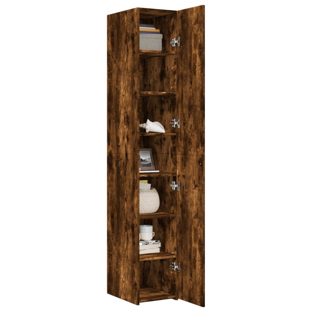 Hoge kast 30x42,5x185 cm bewerkt hout gerookt eikenkleurig