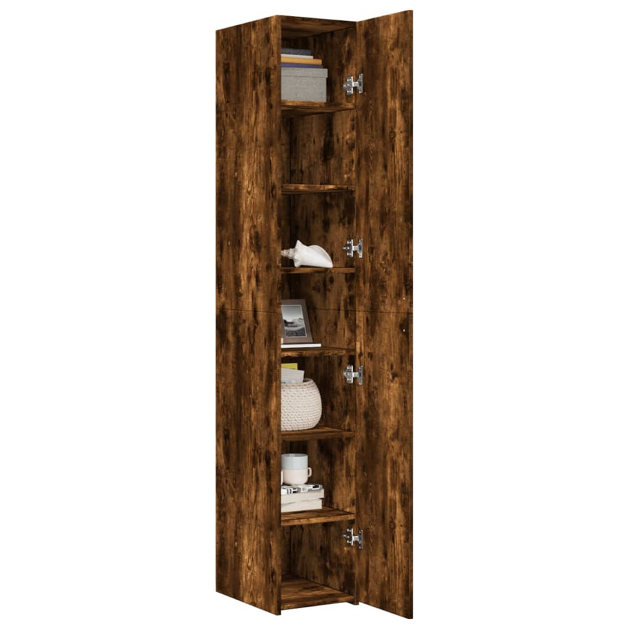 Hoge kast 30x42,5x185 cm bewerkt hout gerookt eikenkleurig