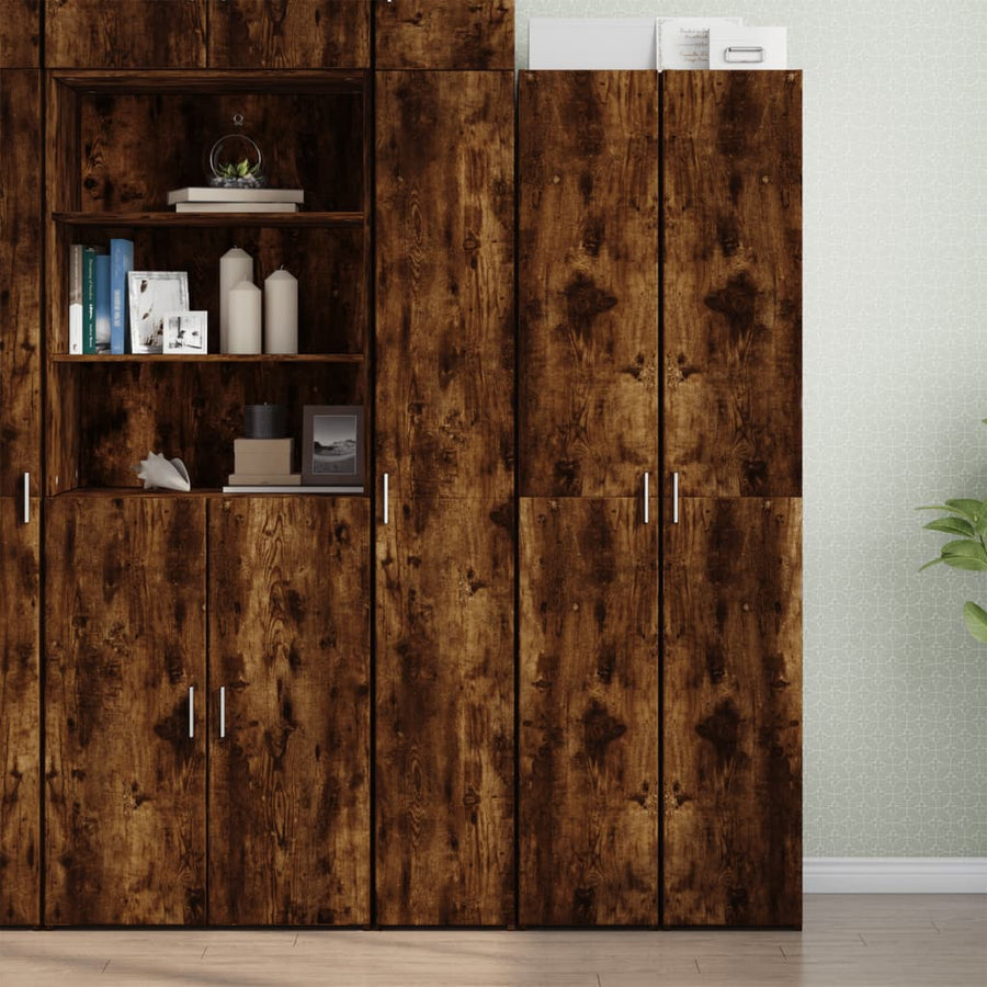 Hoge kast 30x42,5x185 cm bewerkt hout gerookt eikenkleurig