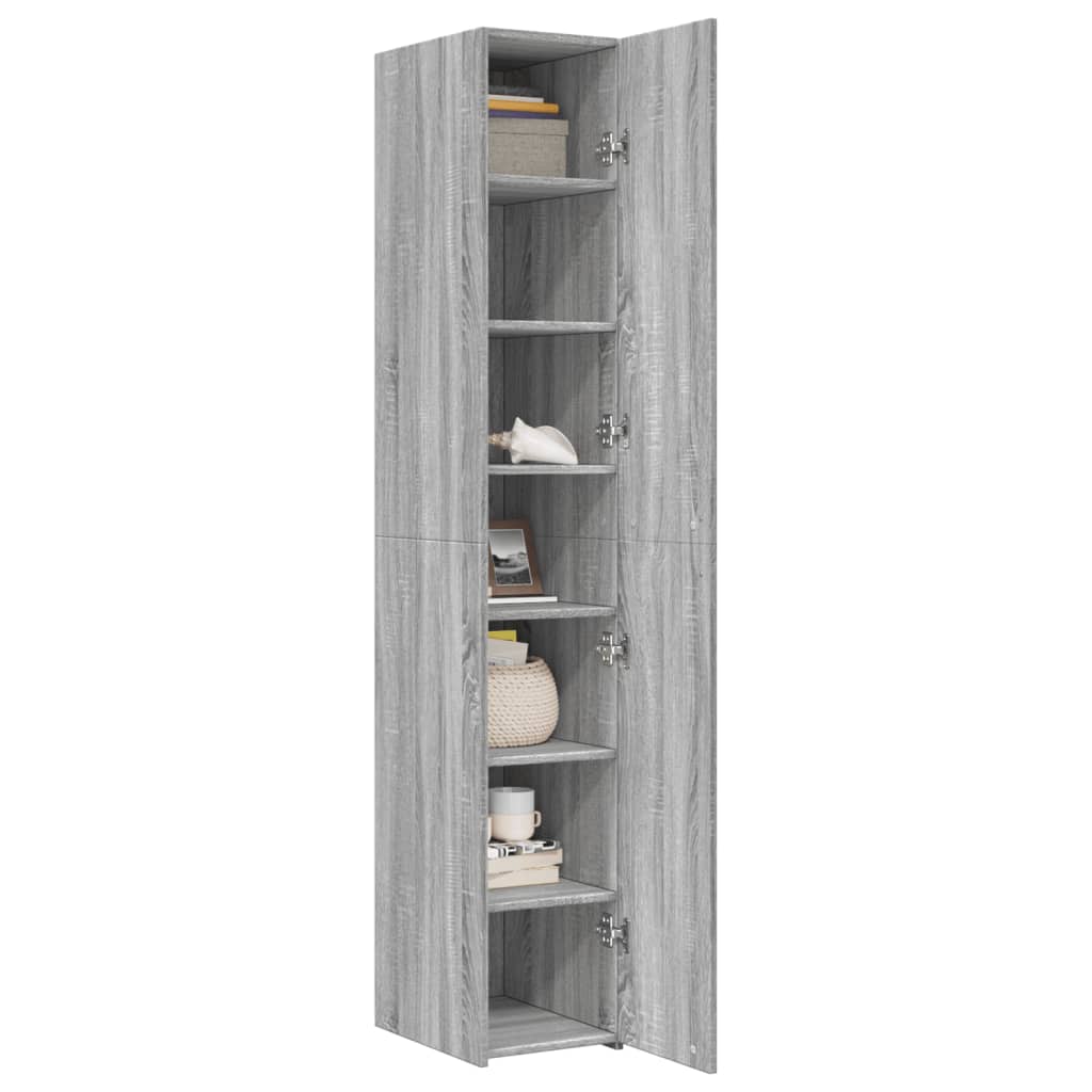 Hoge kast 30x42,5x185 cm bewerkt hout grijs sonoma eikenkleur