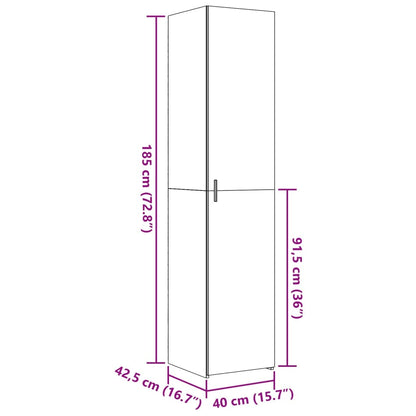 Hoge kast 40x42,5x185 cm bewerkt hout gerookt eikenkleurig