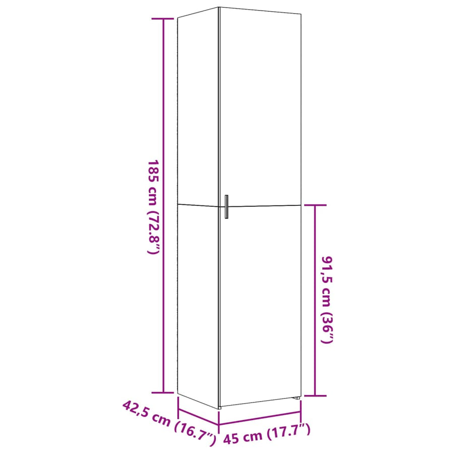 Hoge kast 45x42,5x185 cm bewerkt hout wit