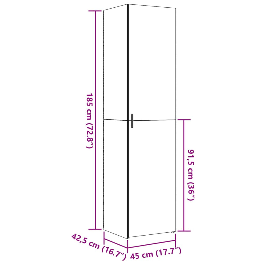 Hoge kast 45x42,5x185 cm bewerkt hout gerookt eikenkleurig