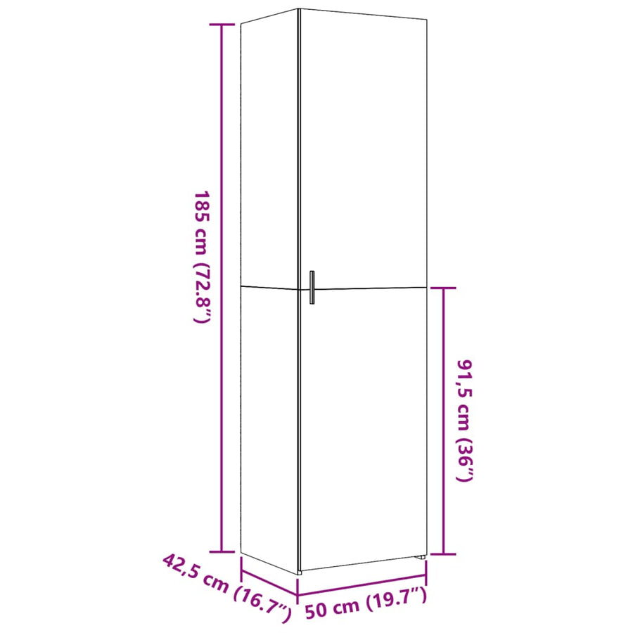 Hoge Kast 50X42,5X185 Cm Bewerkt Hout Kleurig Sonoma eiken
