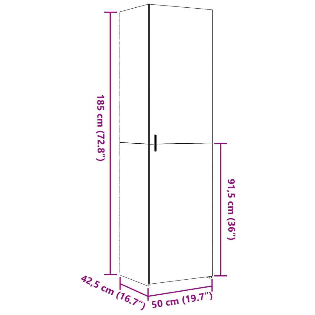 Hoge Kast 50X42,5X185 Cm Bewerkt Hout Kleurig
