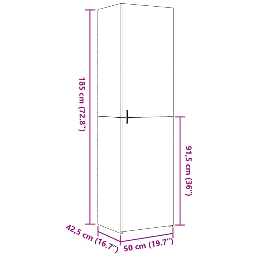 Hoge Kast 50X42,5X185 Cm Bewerkt Hout Kleurig