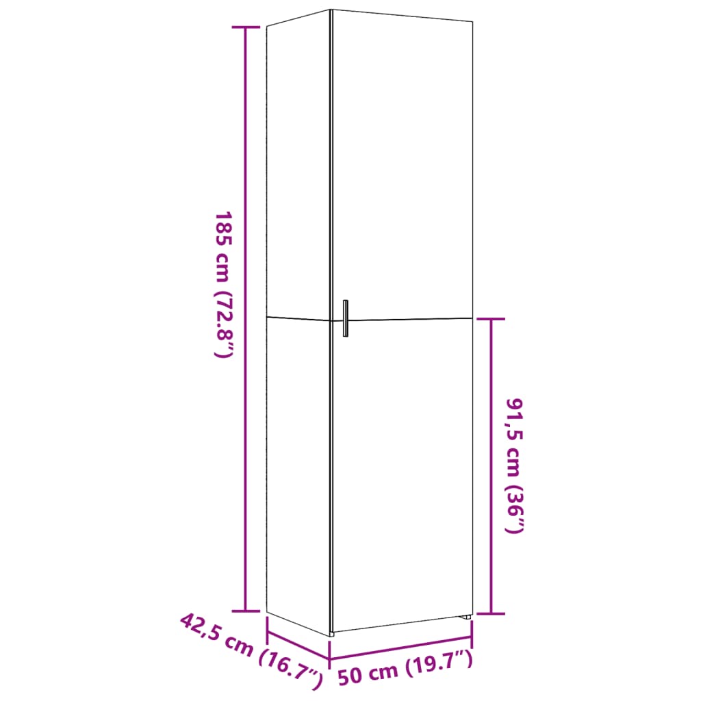 Hoge kast 50x42,5x185 cm bewerkt hout grijs sonoma eikenkleurig