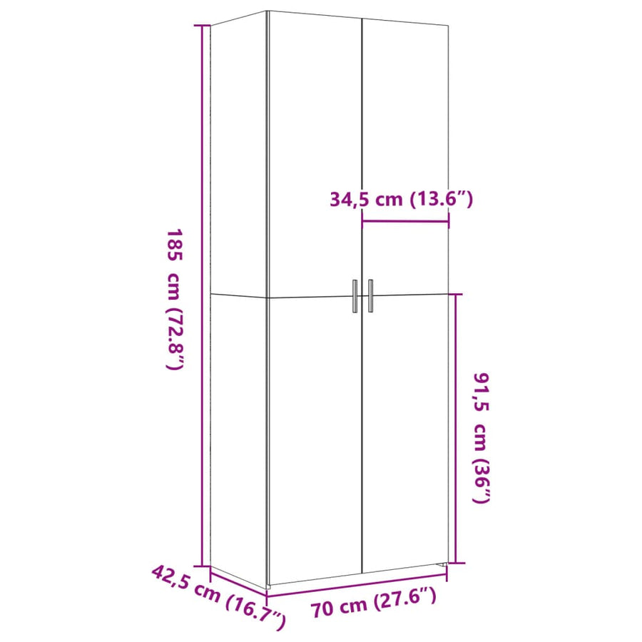 Hoge kast 70x42,5x185 cm bewerkt hout betongrijs