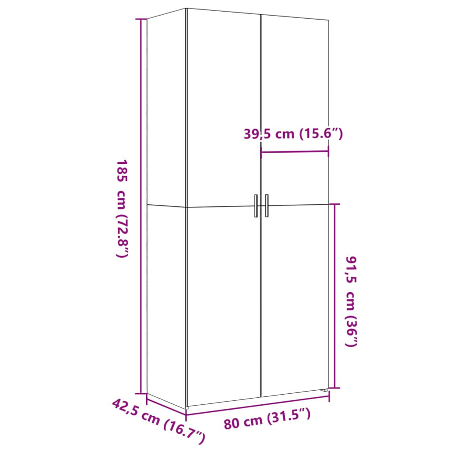 Hoge kast 80x42,5x185 cm bewerkt hout betongrijs