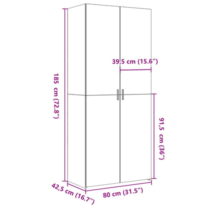 Hoge kast 80x42,5x185 cm bewerkt hout gerookt eikenkleurig