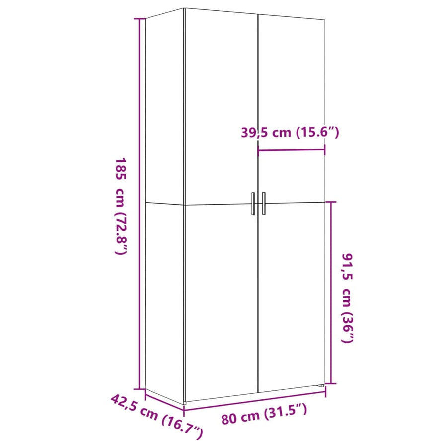 Hoge kast 80x42,5x185 cm bewerkt hout grijs sonoma eikenkleurig