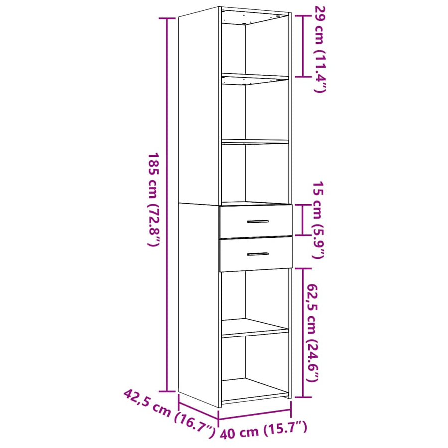 Hoge kast 40x42,5x185 cm bewerkt hout sonoma eikenkleurig