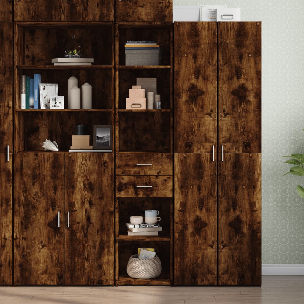 Hoge kast 40x42,5x185 cm bewerkt hout gerookt eikenkleurig
