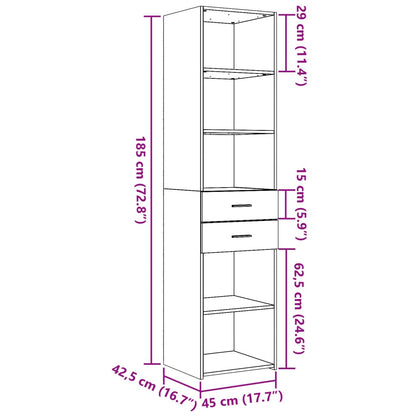 Hoge kast 45x42,5x185 cm bewerkt hout sonoma eikenkleurig