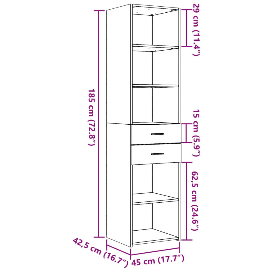 Hoge kast 45x42,5x185 cm bewerkt hout sonoma eikenkleurig