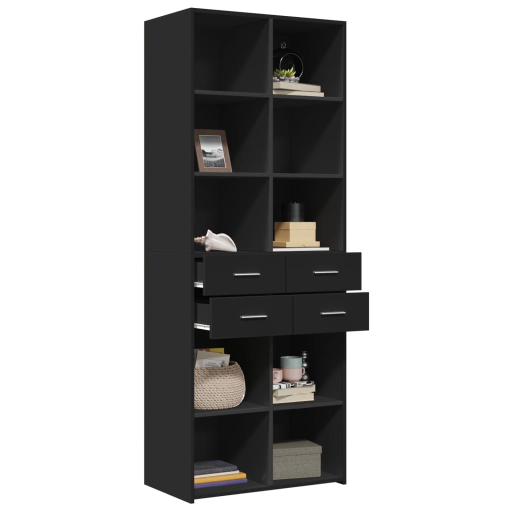Hoge kast 70x42,5x185 cm bewerkt hout zwart