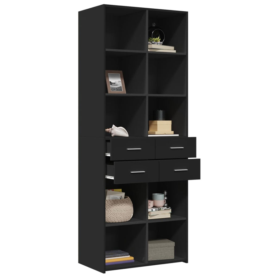 Hoge kast 70x42,5x185 cm bewerkt hout zwart