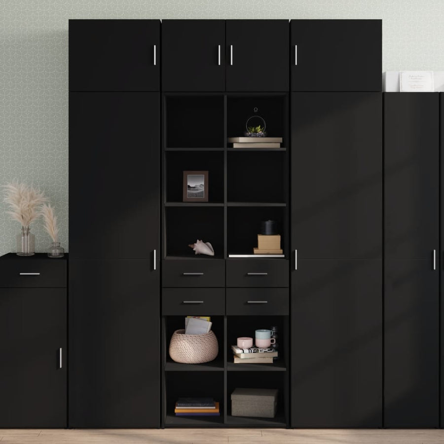 Hoge kast 70x42,5x185 cm bewerkt hout zwart