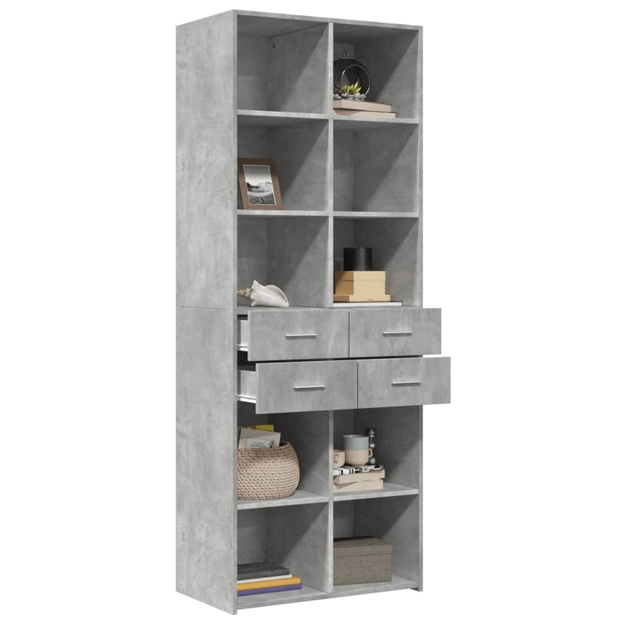 Hoge kast 70x42,5x185 cm bewerkt hout betongrijs