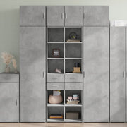 Hoge kast 70x42,5x185 cm bewerkt hout betongrijs muurmontage