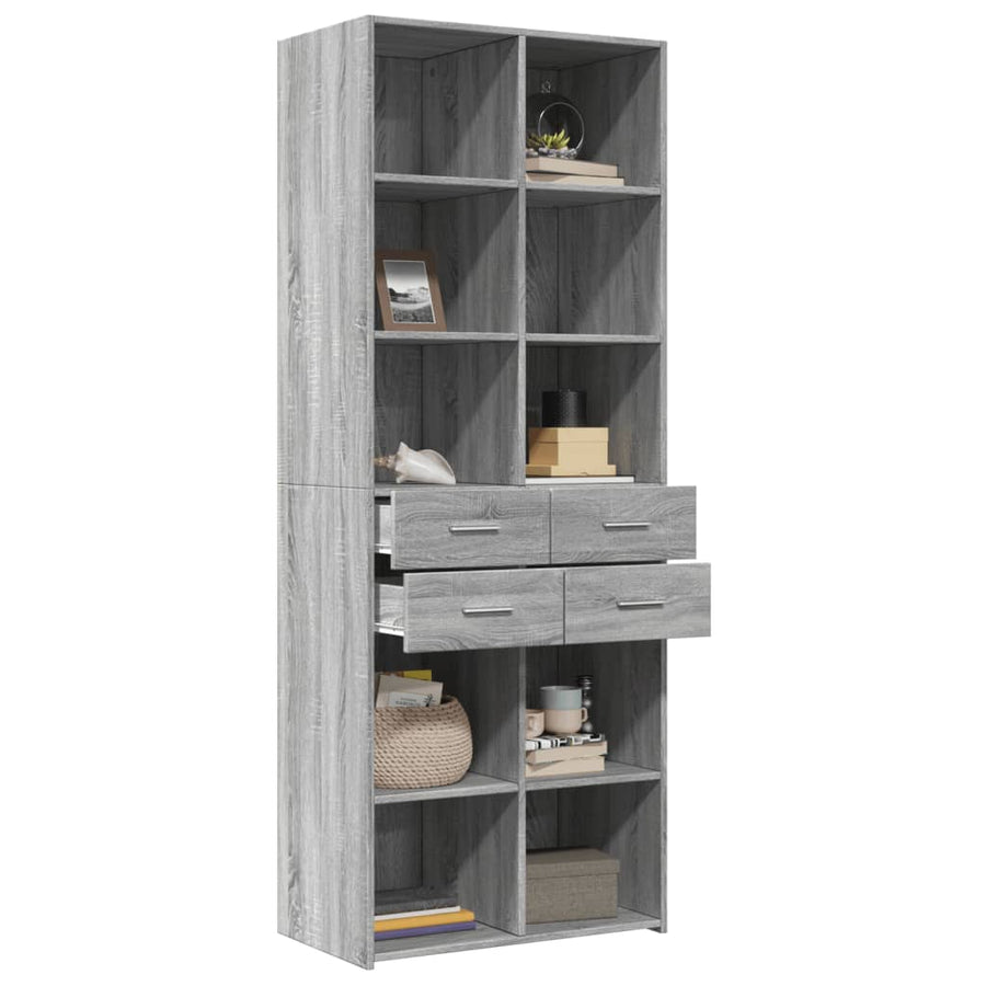 Hoge kast 70x42,5x185 cm bewerkt hout grijs sonoma eikenkleurig