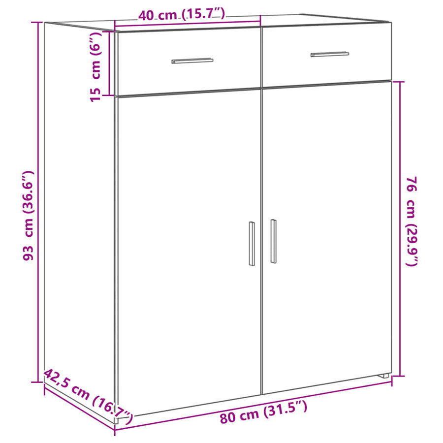 Dressoir 80x42,5x93 cm bewerkt hout betongrijs