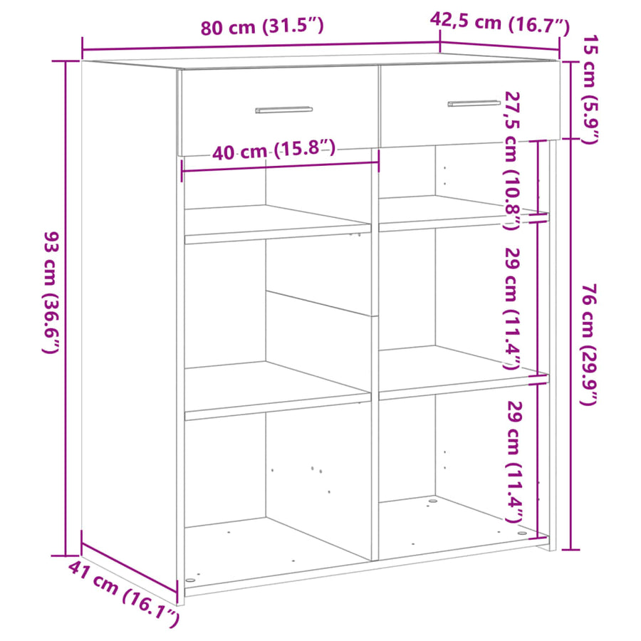 Dressoir 80x42,5x93 cm bewerkt hout sonoma eikenkleurig