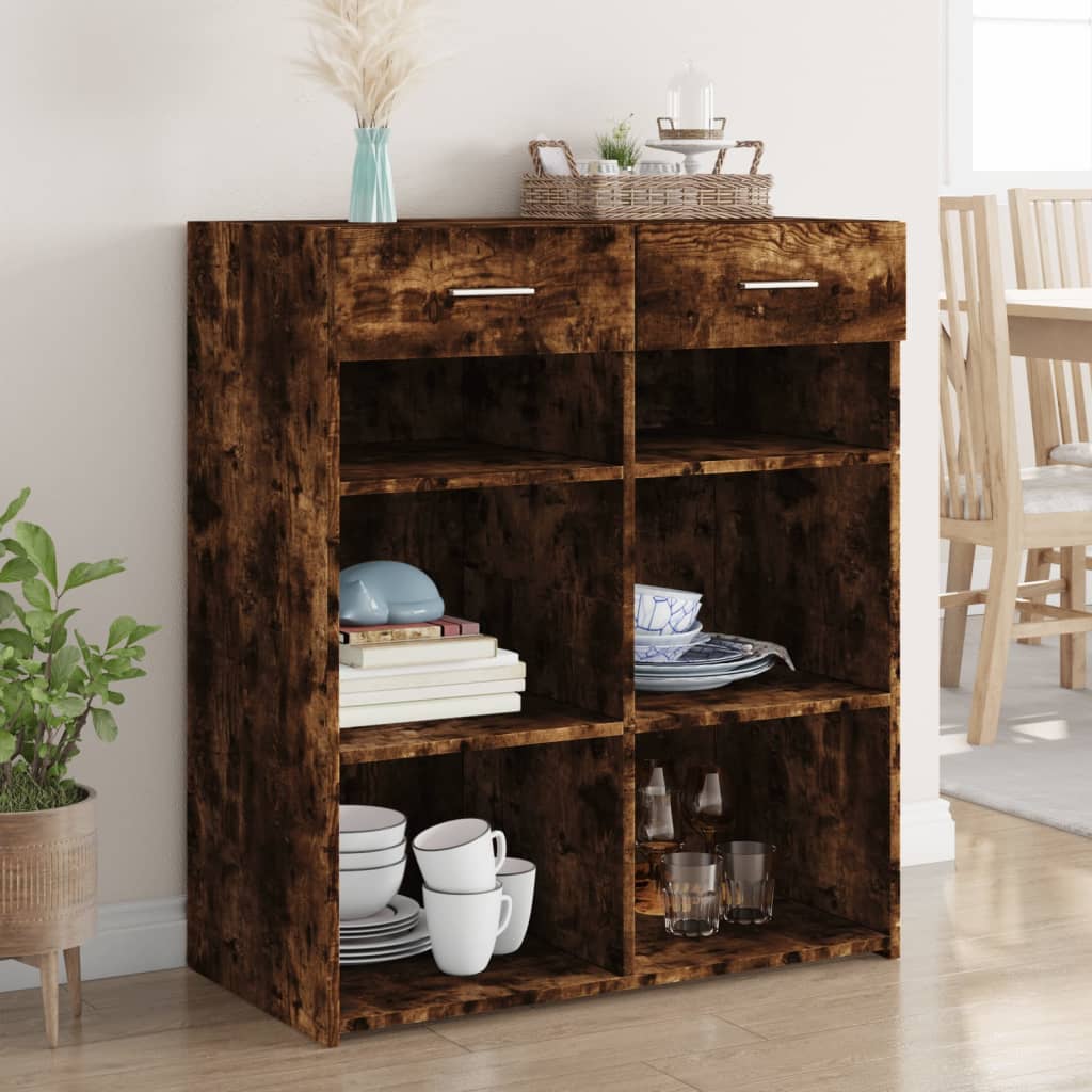 Dressoir 80x42,5x93 cm bewerkt hout gerookt eikenkleurig