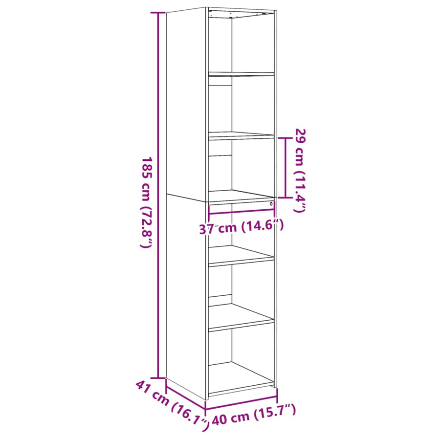 Hoge kast 40x41x185 cm bewerkt hout gerookt eikenkleurig