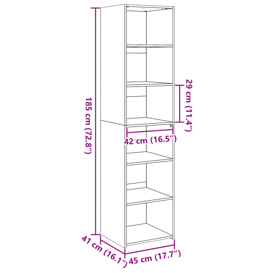 Hoge kast 45x41x185 cm bewerkt hout betongrijs