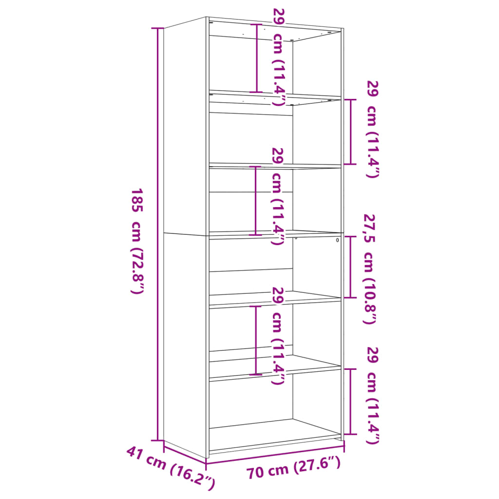 Hoge kast 70x41x185 cm bewerkt hout wit
