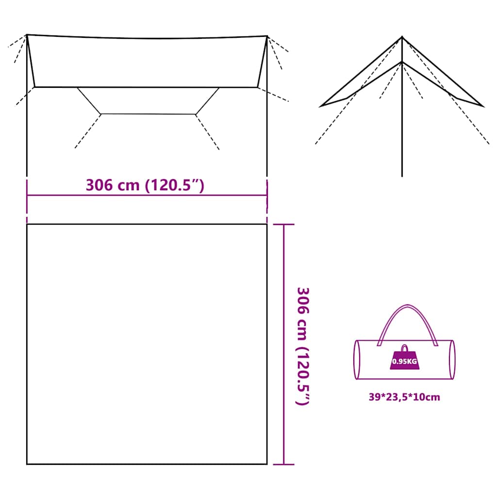 Kampeerluifel waterdicht 306x306 cm camouflage