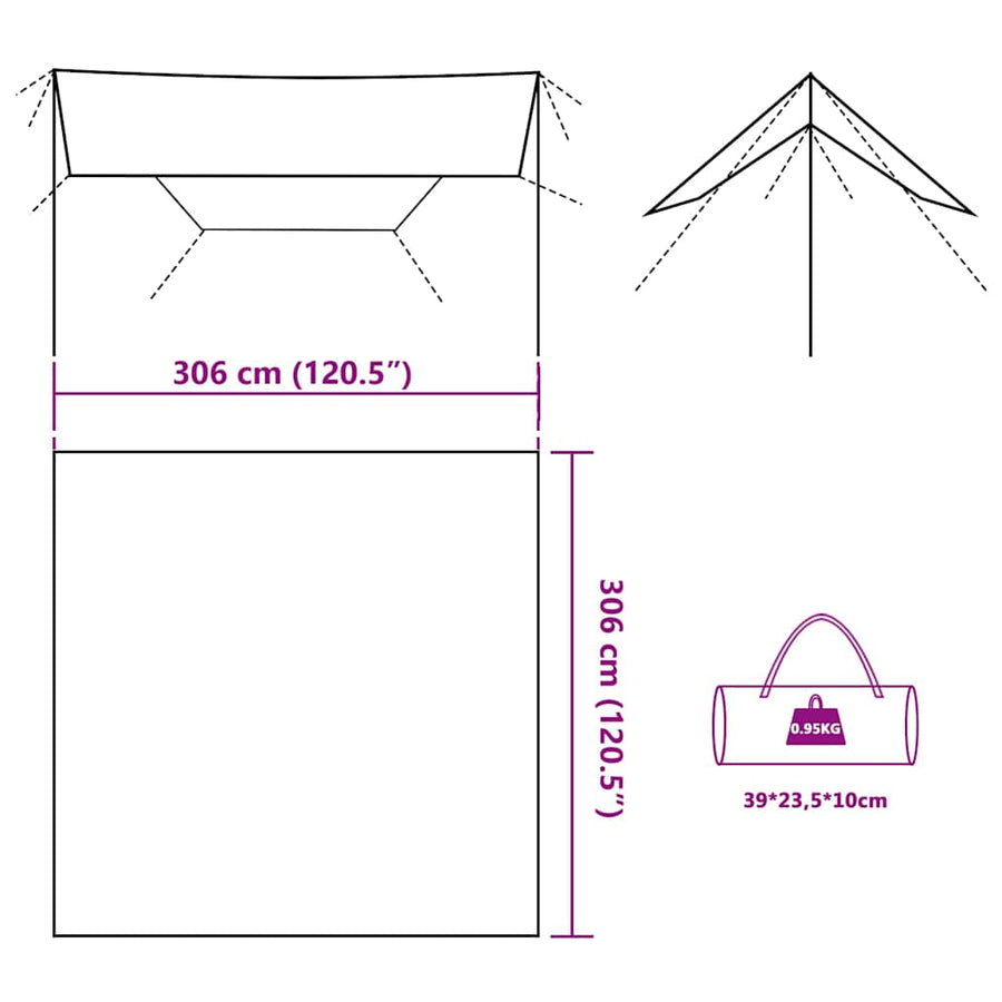 Kampeerluifel waterdicht 306x306 cm camouflage