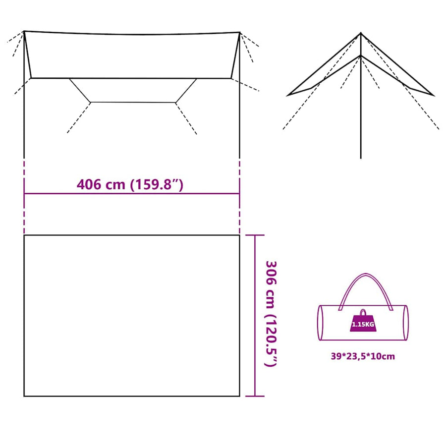 Kampeerluifel waterdicht 406x306 cm bruin