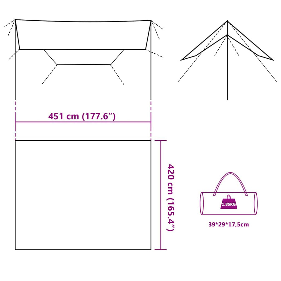 Kampeerluifel waterdicht 451x420 cm bruin