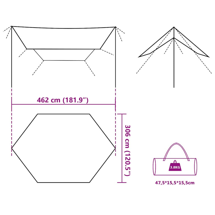 Kampeerluifel waterdicht 462x306x211 cm camouflage
